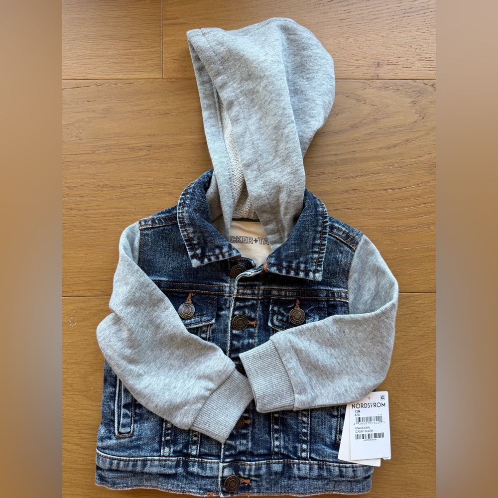 NWT Tucker + Tate Blue Denim Jacket with Gray Hooded Sleeves